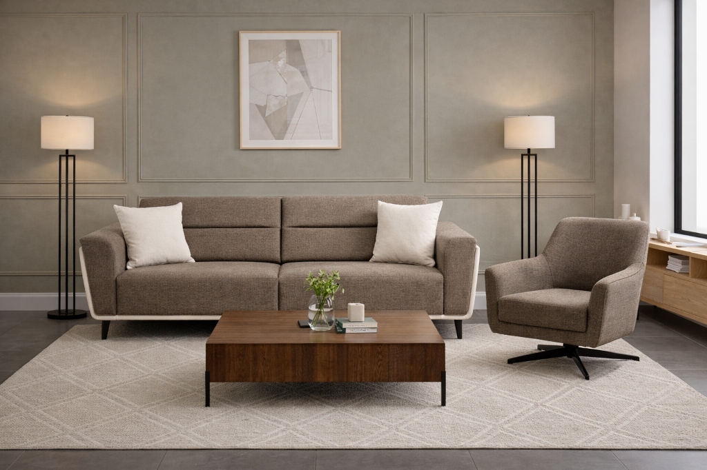 Lumière dorée sur le canapé